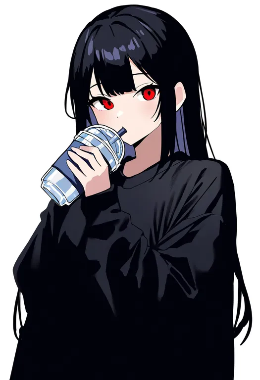 masterpiece, best quality, newest, absurdres, highres, safe, drinking, 1girl, solo, full_body, simple_background — by k3scat, made with ComfyUI