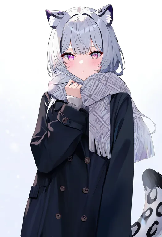 masterpiece, best quality, newest, absurdres, highres, safe, snow_leopard_tail, 1girl, solo, simple_background — by k3scat, made with ComfyUI