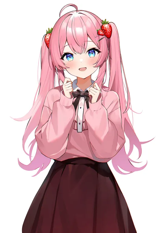 masterpiece, best quality, newest, absurdres, highres, safe, strawberry_hair_ornament, 1girl, solo, simple_background — by k3scat, made with ComfyUI