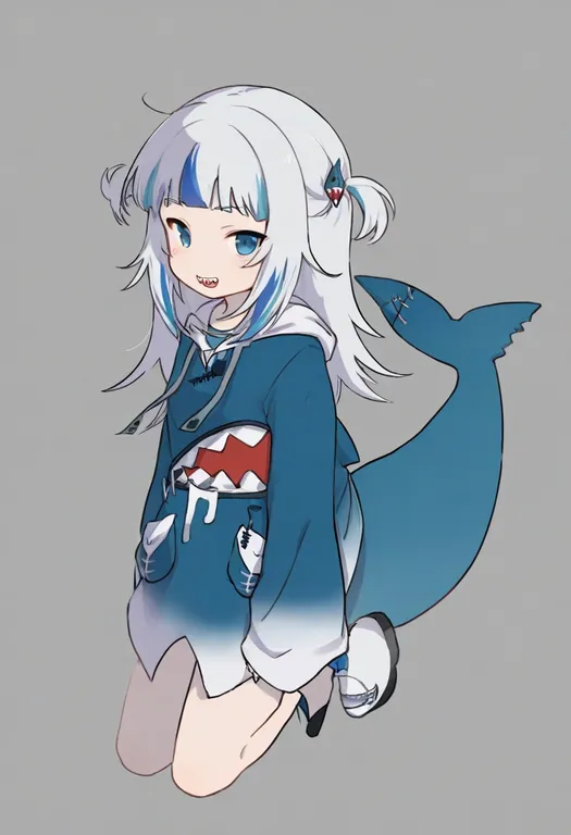 masterpiece, best quality, general, shark tail, 1girl, solo, simple background — by k3scat, made with ComfyUI