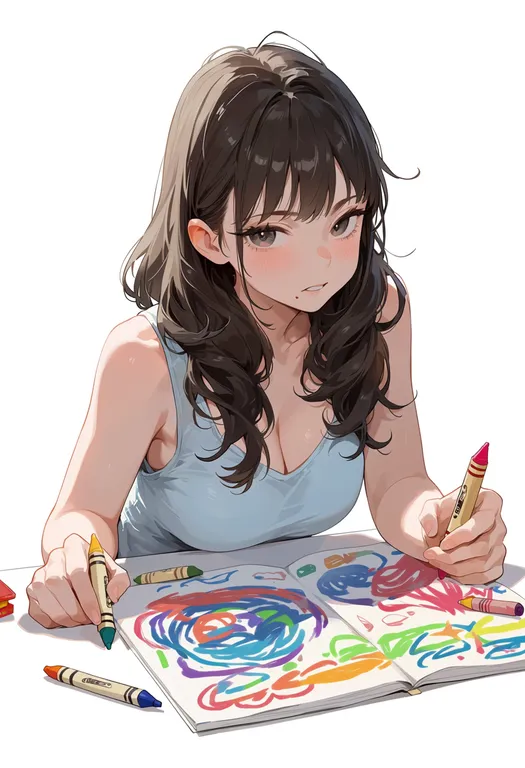 masterpiece, best quality, score_7, safe, crayon, 1girl, solo, simple background — by k3scat, made with ComfyUI