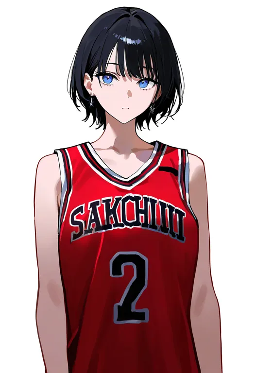 masterpiece, best quality, newest, absurdres, highres, safe, basketball_jersey, 1girl, solo, simple_background — by k3scat, made with ComfyUI