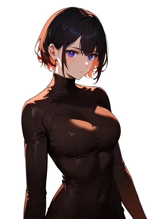 masterpiece, best quality, newest, absurdres, highres, safe, brown_bodysuit, 1girl, solo, simple_background — by k3scat, made with ComfyUI