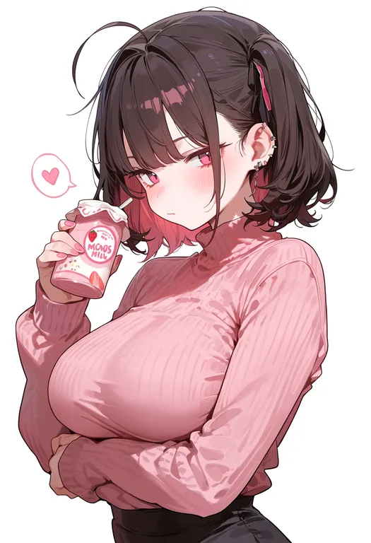 masterpiece, best quality, score_7, safe, strawberry milk, 1girl, solo, upper body, simple background — by k3scat, made with ComfyUI