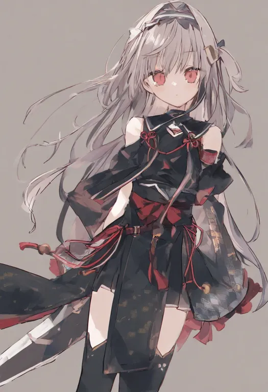 masterpiece, best quality, general, black thighhighs, 1girl, solo, simple background — by k3scat, made with ComfyUI