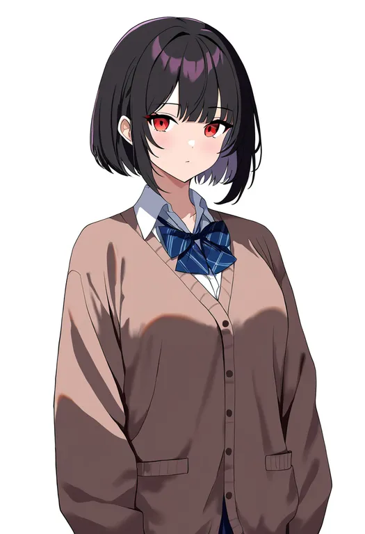 masterpiece, best quality, newest, absurdres, highres, safe, brown_cardigan, 1girl, solo, simple_background — by k3scat, made with ComfyUI