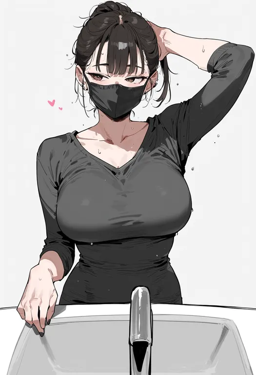 masterpiece, best quality, score_7, safe, sink, 1girl, solo, upper body, simple background — by k3scat, made with ComfyUI