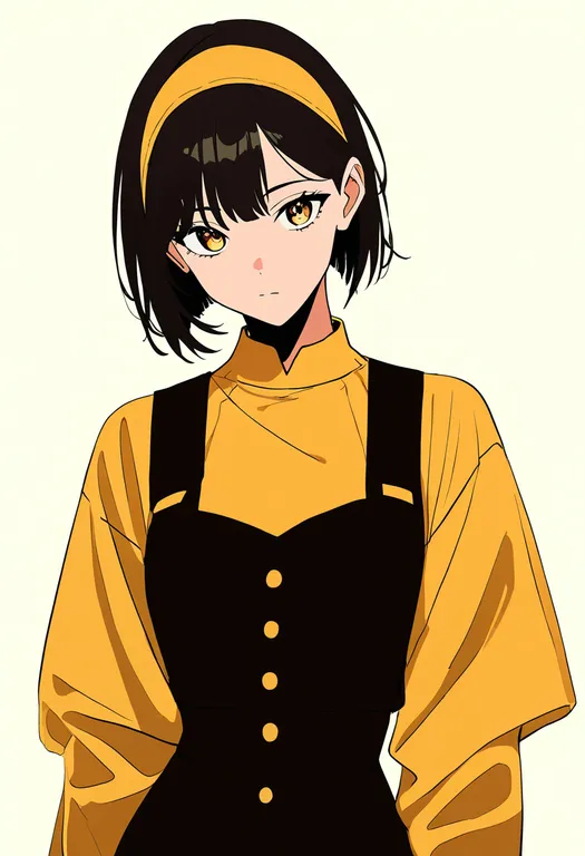 masterpiece, best quality, newest, absurdres, highres, safe, yellow_hairband, 1girl, solo, simple_background — by k3scat, made with ComfyUI