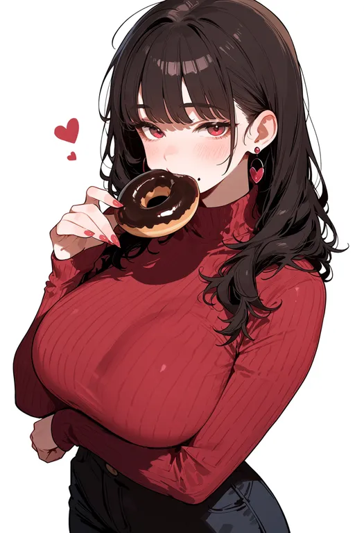 masterpiece, best quality, score_7, safe, chocolate donut, 1girl, solo, upper body, simple background — by k3scat, made with ComfyUI