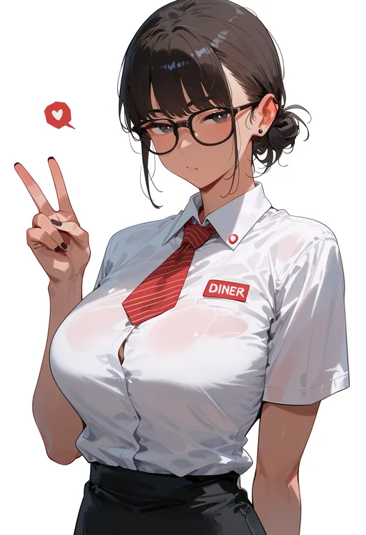 masterpiece, best quality, score_7, safe, diner, 1girl, solo, upper body, simple background — by k3scat, made with ComfyUI