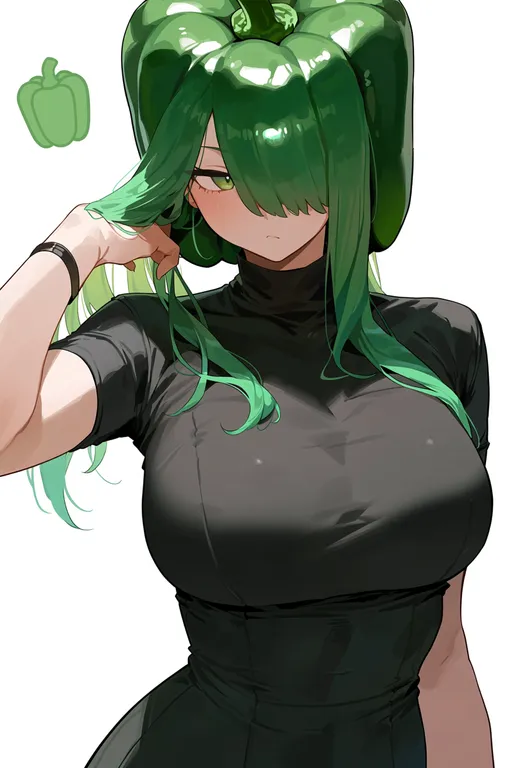 masterpiece, best quality, score_7, safe, bell pepper, 1girl, solo, upper body, simple background — by k3scat, made with ComfyUI