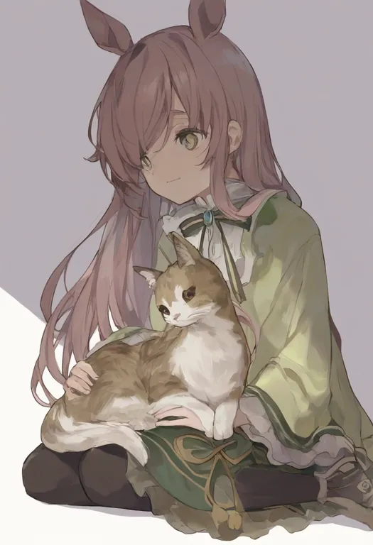 masterpiece, best quality, general, animal on lap, 1girl, solo, simple background — by k3scat, made with ComfyUI