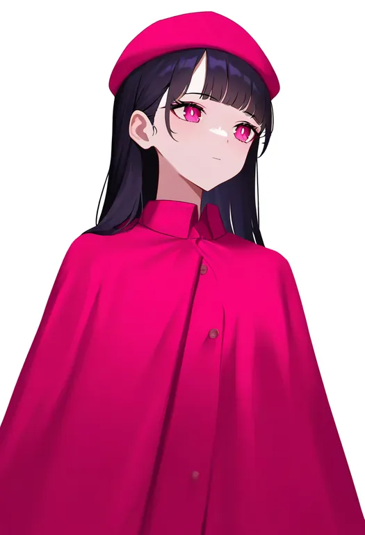 masterpiece, best quality, newest, absurdres, highres, safe, pink_cape, 1girl, solo, simple_background — by k3scat, made with ComfyUI
