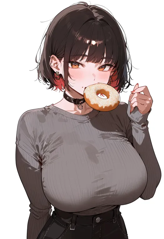 masterpiece, best quality, score_7, safe, donut, 1girl, solo, upper body, simple background — by k3scat, made with ComfyUI