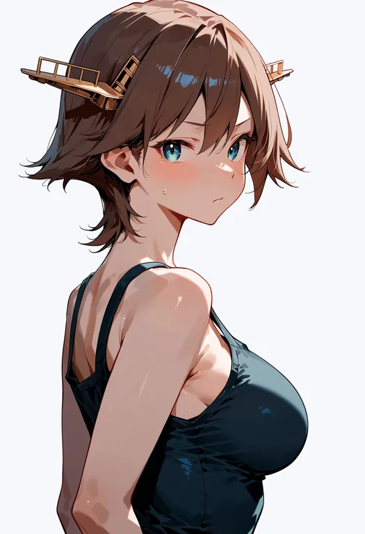 masterpiece, best quality, score_7, safe, hiei kai ni (kancolle), solo, upper body, simple background — by k3scat, made with ComfyUI