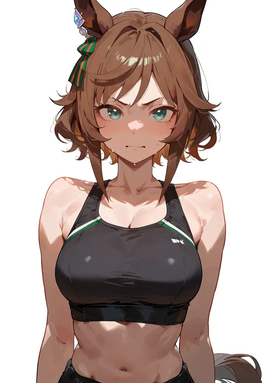 masterpiece, best quality, score_7, safe, victoire pisa (umamusume), umamusume, solo, upper body, simple background — by k3scat, made with ComfyUI