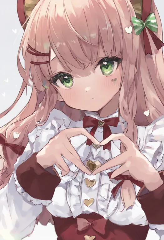 masterpiece, best quality, general, heart hands, 1girl, solo, upper body, simple background — by k3scat, made with ComfyUI