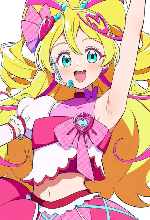 masterpiece, best quality, score_7, safe, cure idol, solo, upper body, simple background — by k3scat, made with ComfyUI