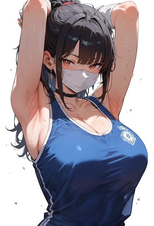 masterpiece, best quality, score_7, safe, presenting armpit, 1girl, solo, simple background — by k3scat, made with ComfyUI
