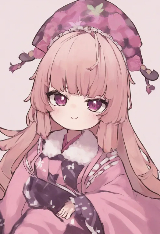 masterpiece, best quality, general, pink kimono, 1girl, solo, simple background — by k3scat, made with ComfyUI