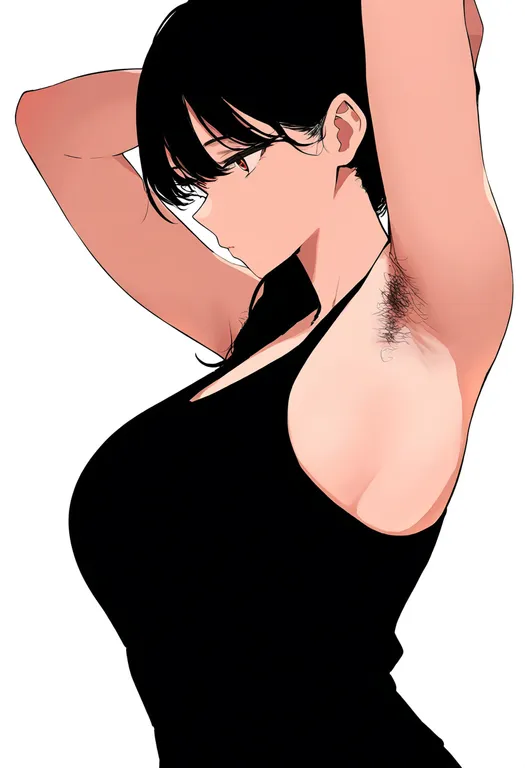 masterpiece, best quality, newest, absurdres, highres, safe, armpit_hair, 1girl, solo, simple_background — by k3scat, made with ComfyUI