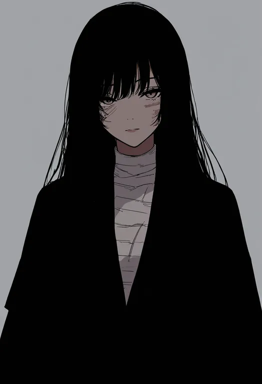 masterpiece, best quality, newest, absurdres, highres, safe, scar_on_chest, 1girl, solo, simple_background — by k3scat, made with ComfyUI