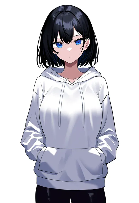 masterpiece, best quality, newest, absurdres, highres, safe, white_hoodie, 1girl, solo, simple_background — by k3scat, made with ComfyUI