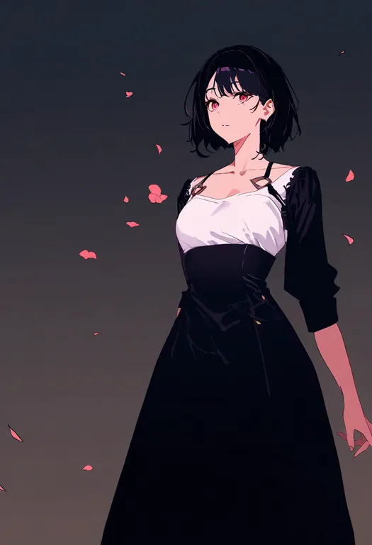 masterpiece, best quality, newest, absurdres, highres, safe, falling_petals, 1girl, solo, simple_background — by k3scat, made with ComfyUI