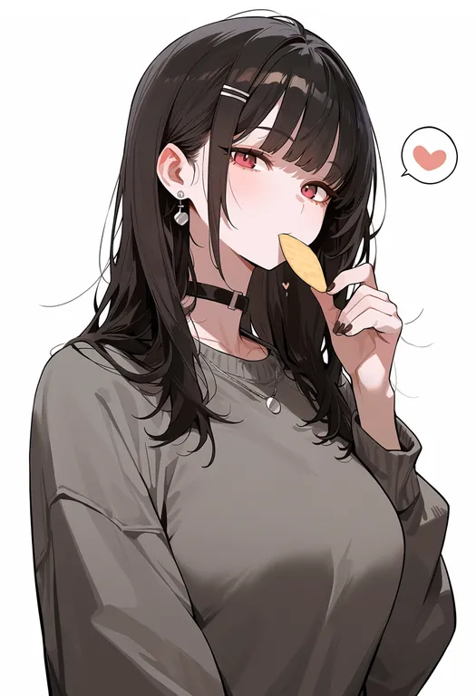 masterpiece, best quality, score_7, safe, potato chips, 1girl, solo, upper body, simple background — by k3scat, made with ComfyUI