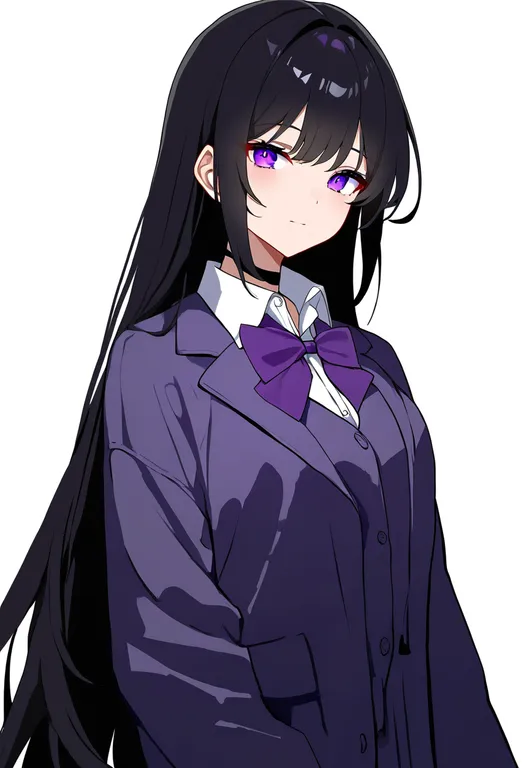 masterpiece, best quality, newest, absurdres, highres, safe, purple_bowtie, 1girl, solo, simple_background — by k3scat, made with ComfyUI