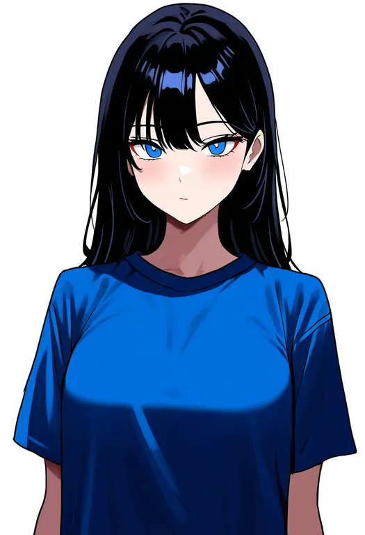 masterpiece, best quality, newest, absurdres, highres, safe, blue_shirt, 1girl, solo, simple_background — by k3scat, made with ComfyUI