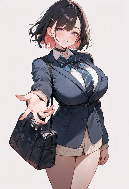 masterpiece, best quality, score_7, safe, offering hand, 1girl, solo, simple background — by k3scat, made with ComfyUI
