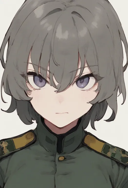 masterpiece, best quality, general, military combat uniform, 1girl, solo, simple background — by k3scat, made with ComfyUI