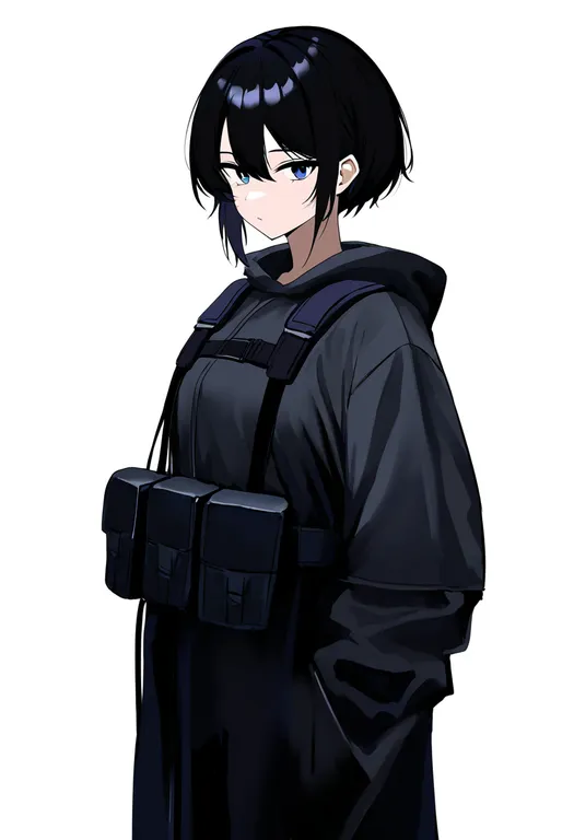 masterpiece, best quality, newest, absurdres, highres, safe, arm_pouch, 1girl, solo, simple_background — by k3scat, made with ComfyUI
