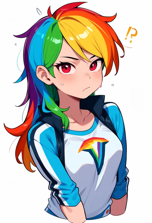 masterpiece, best quality, score_7, safe, rainbow dash, solo, upper body, simple background — by k3scat, made with ComfyUI