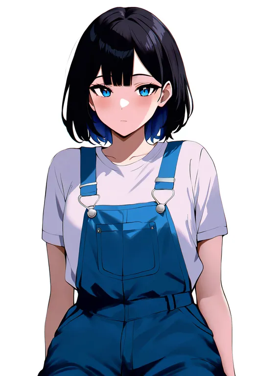 masterpiece, best quality, newest, absurdres, highres, safe, blue_overalls, 1girl, solo, simple_background — by k3scat, made with ComfyUI