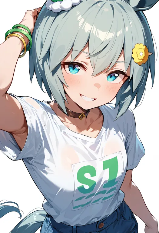 masterpiece, best quality, score_7, safe, seiun sky (umamusume), umamusume, solo, upper body, simple background — by k3scat, made with ComfyUI