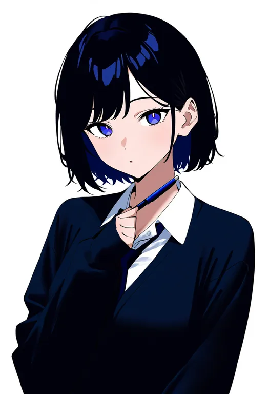masterpiece, best quality, newest, absurdres, highres, safe, pen, 1girl, solo, simple_background — by k3scat, made with ComfyUI