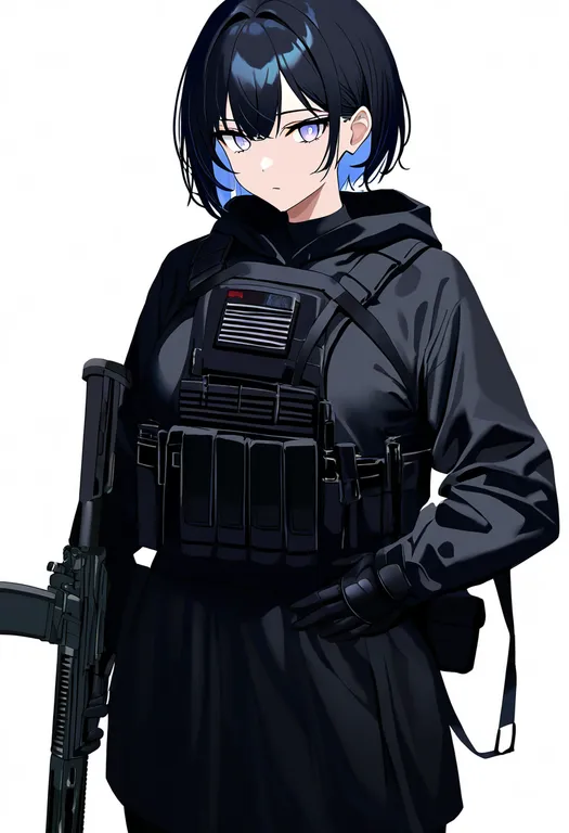 masterpiece, best quality, newest, absurdres, highres, safe, assault_rifle, 1girl, solo, simple_background — by k3scat, made with ComfyUI