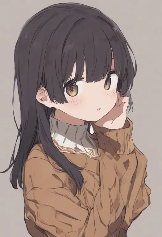 masterpiece, best quality, general, brown sweater, 1girl, solo, simple background — by k3scat, made with ComfyUI