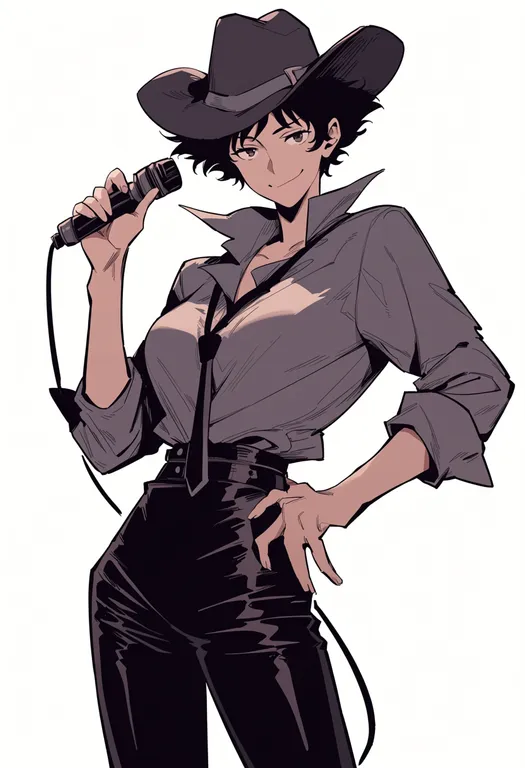 masterpiece, best quality, score_7, safe, cowboy bebop, solo, simple background — by k3scat, made with ComfyUI