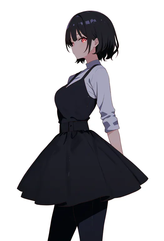 masterpiece, best quality, newest, absurdres, highres, safe, pants_under_dress, 1girl, solo, simple_background — by k3scat, made with ComfyUI