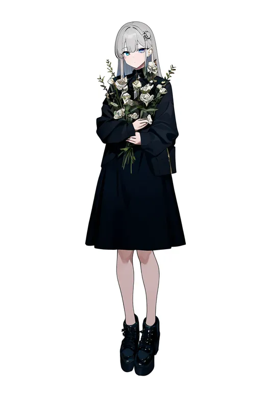 masterpiece, best quality, newest, absurdres, highres, safe, footwear_flower, 1girl, solo, simple_background — by k3scat, made with ComfyUI