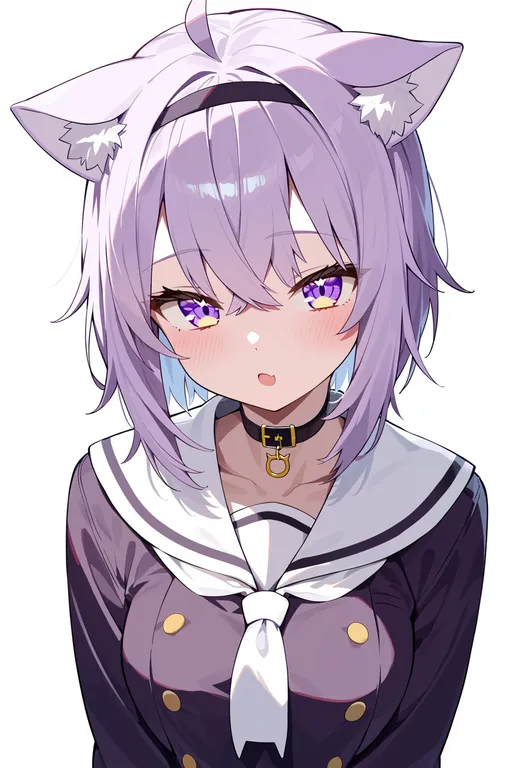 masterpiece, best quality, score_7, safe, nekomata okayu (school uniform), solo, upper body, simple background — by k3scat, made with ComfyUI