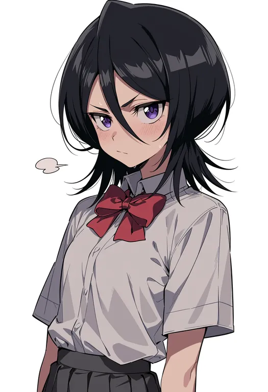 masterpiece, best quality, score_7, safe, kuchiki rukia, solo, upper body, simple background — by k3scat, made with ComfyUI