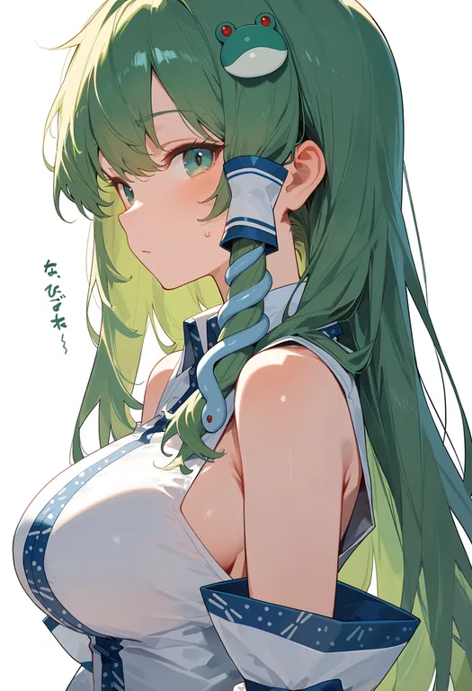 masterpiece, best quality, score_7, safe, kochiya sanae, touhou, solo, upper body, simple background — by k3scat, made with ComfyUI