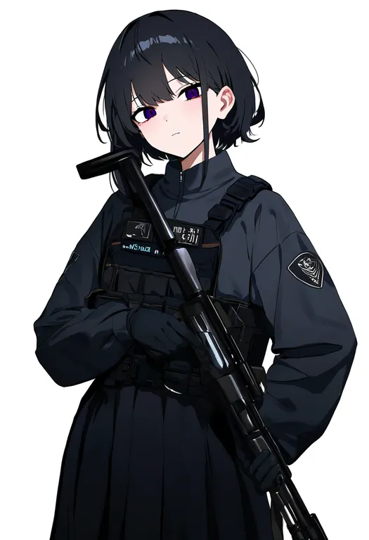 masterpiece, best quality, newest, absurdres, highres, safe, gun_sling, 1girl, solo, simple_background — by k3scat, made with ComfyUI