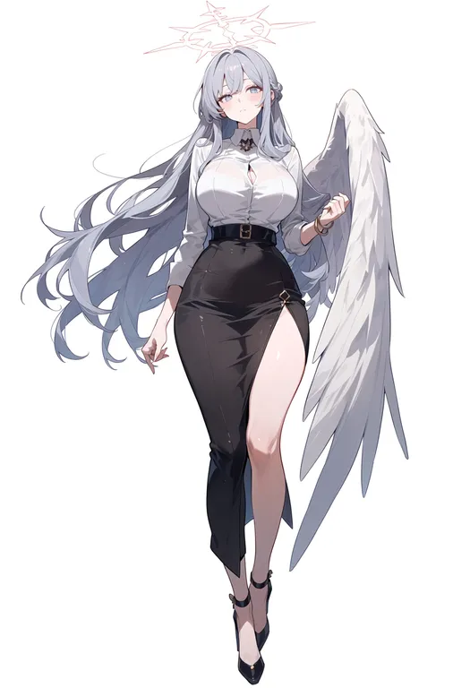 masterpiece, best quality, score_7, safe, single wing, 1girl, solo, full body, simple background — by k3scat, made with ComfyUI