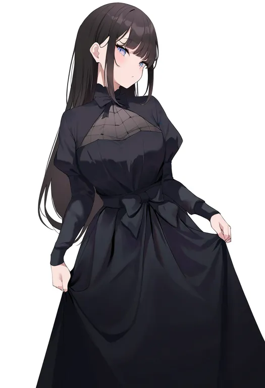 masterpiece, best quality, newest, absurdres, highres, safe, dress_bow, 1girl, solo, simple_background — by k3scat, made with ComfyUI
