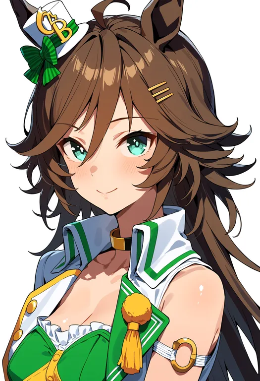 masterpiece, best quality, score_7, safe, mr. c.b. (umamusume), umamusume, solo, upper body, simple background — by k3scat, made with ComfyUI